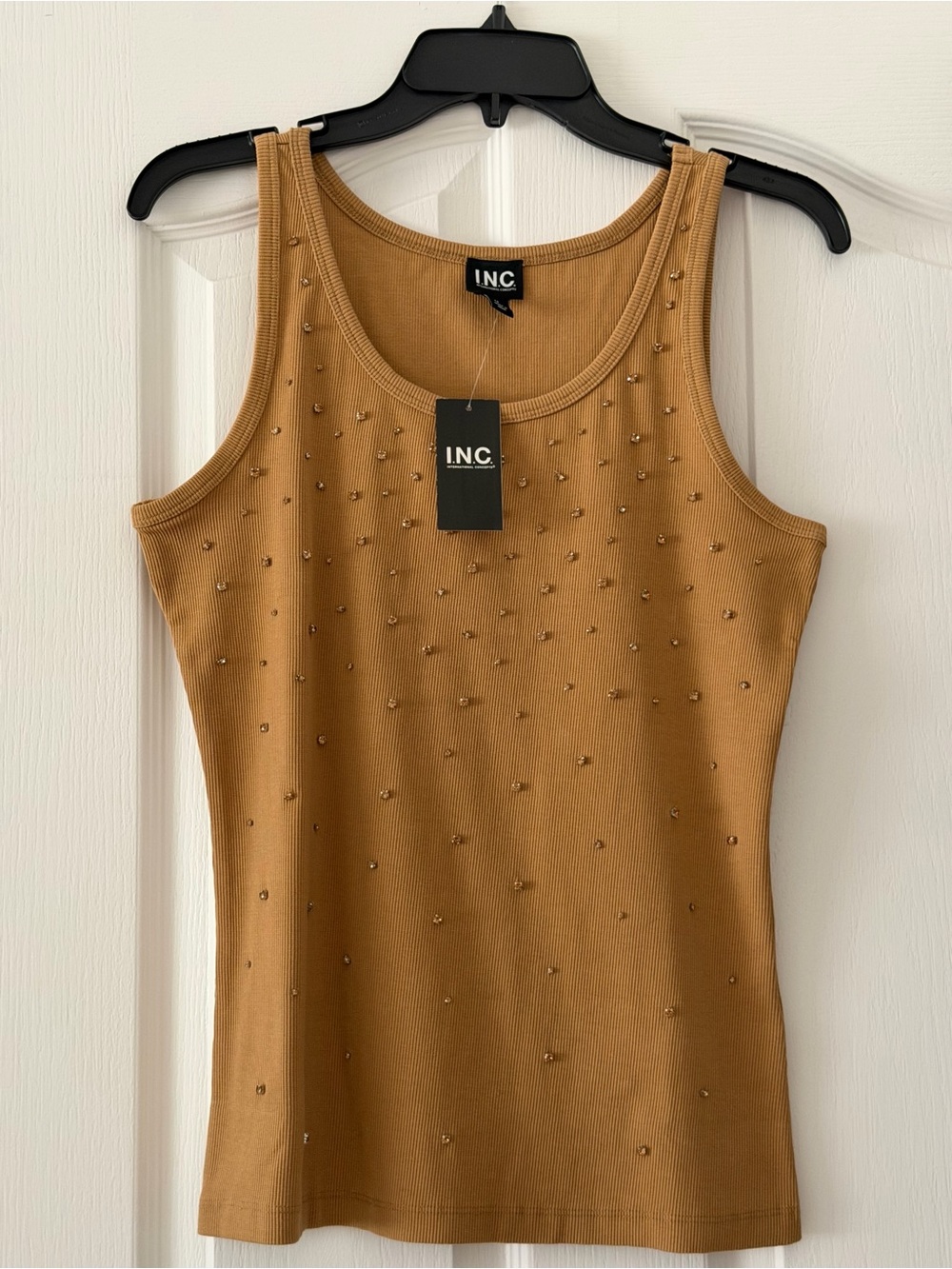 I.N.C. Ribbed Rhinestone Tank Top Warm Coffee